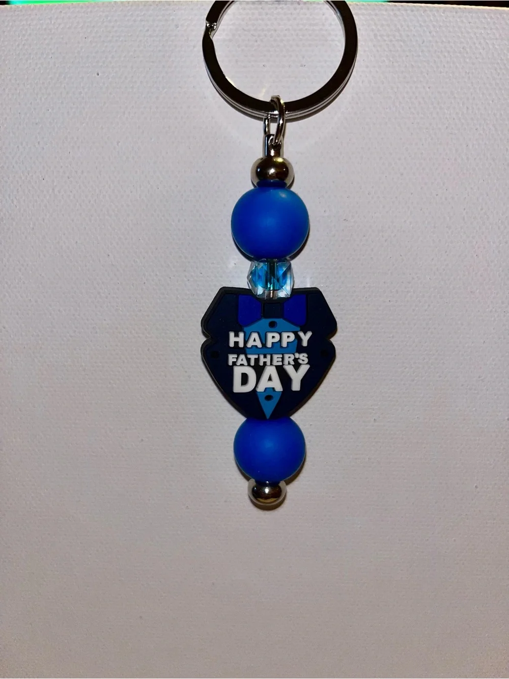 ‘Happy Father’s Day’ Blue & Black Suit w/Tie Keychain & Blue Accent Beads